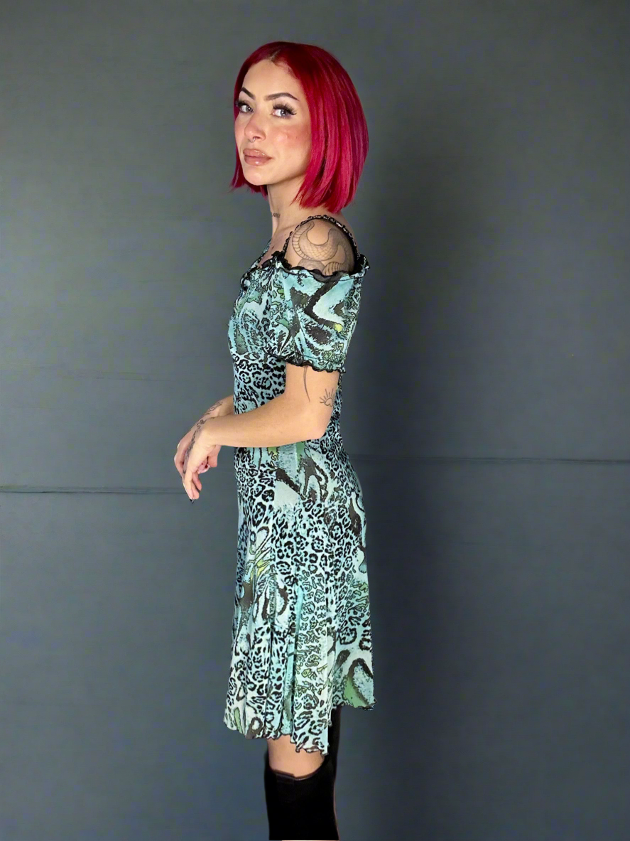 Teal animal print dress
