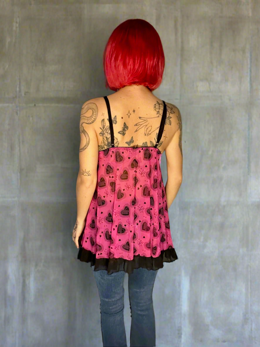 Pink and black babydoll camisole