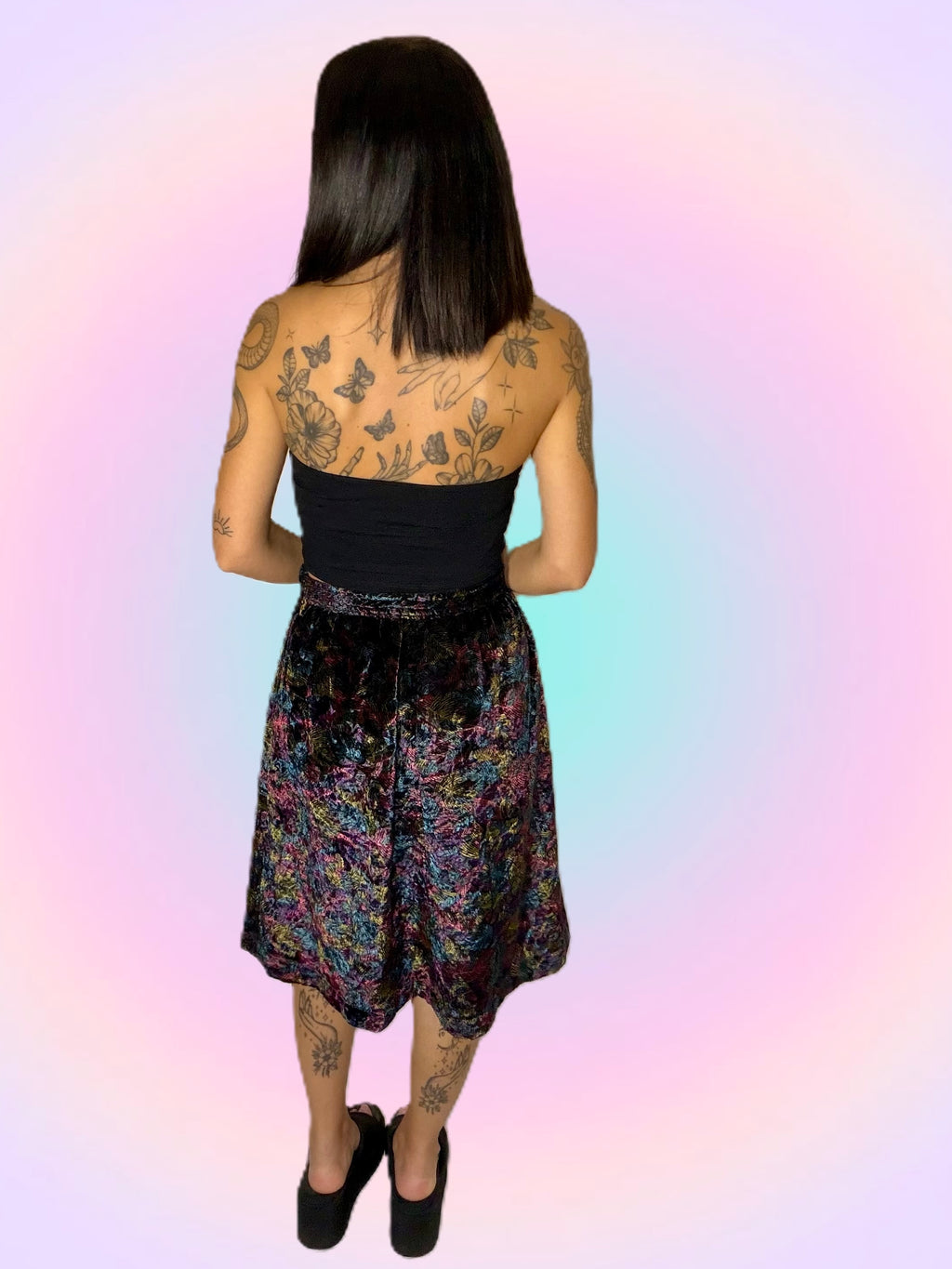 Ditsy print velvet midi skirt