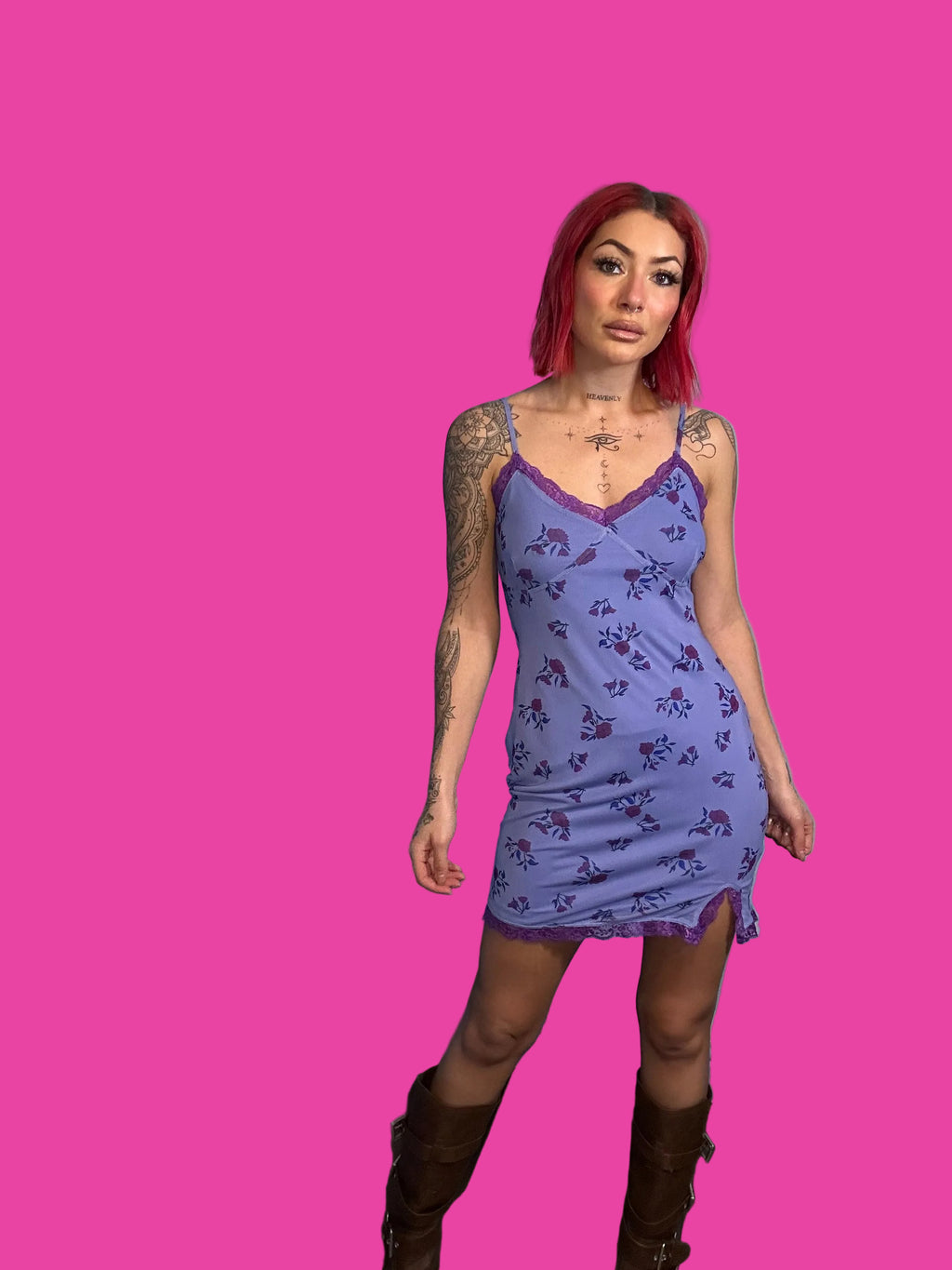 Purple floral mini dress