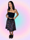Ditsy print velvet midi skirt
