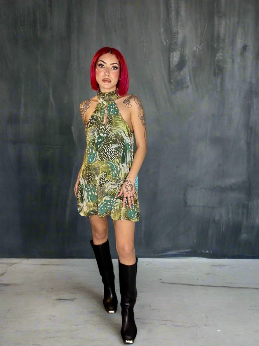Animal print halter neck dress