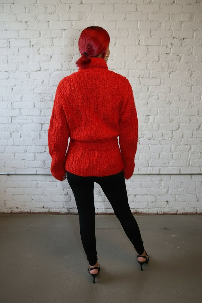 Red chunky knit cardigan