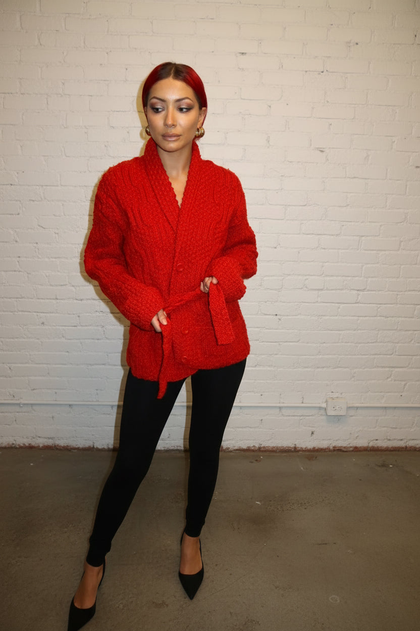 Red chunky knit cardigan