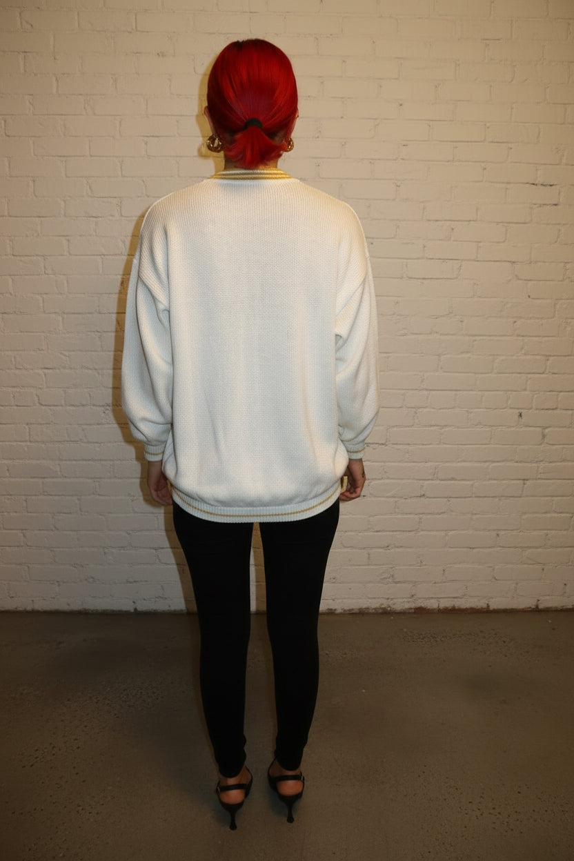 White and yellow knit cardigan