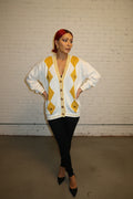 White and yellow knit cardigan