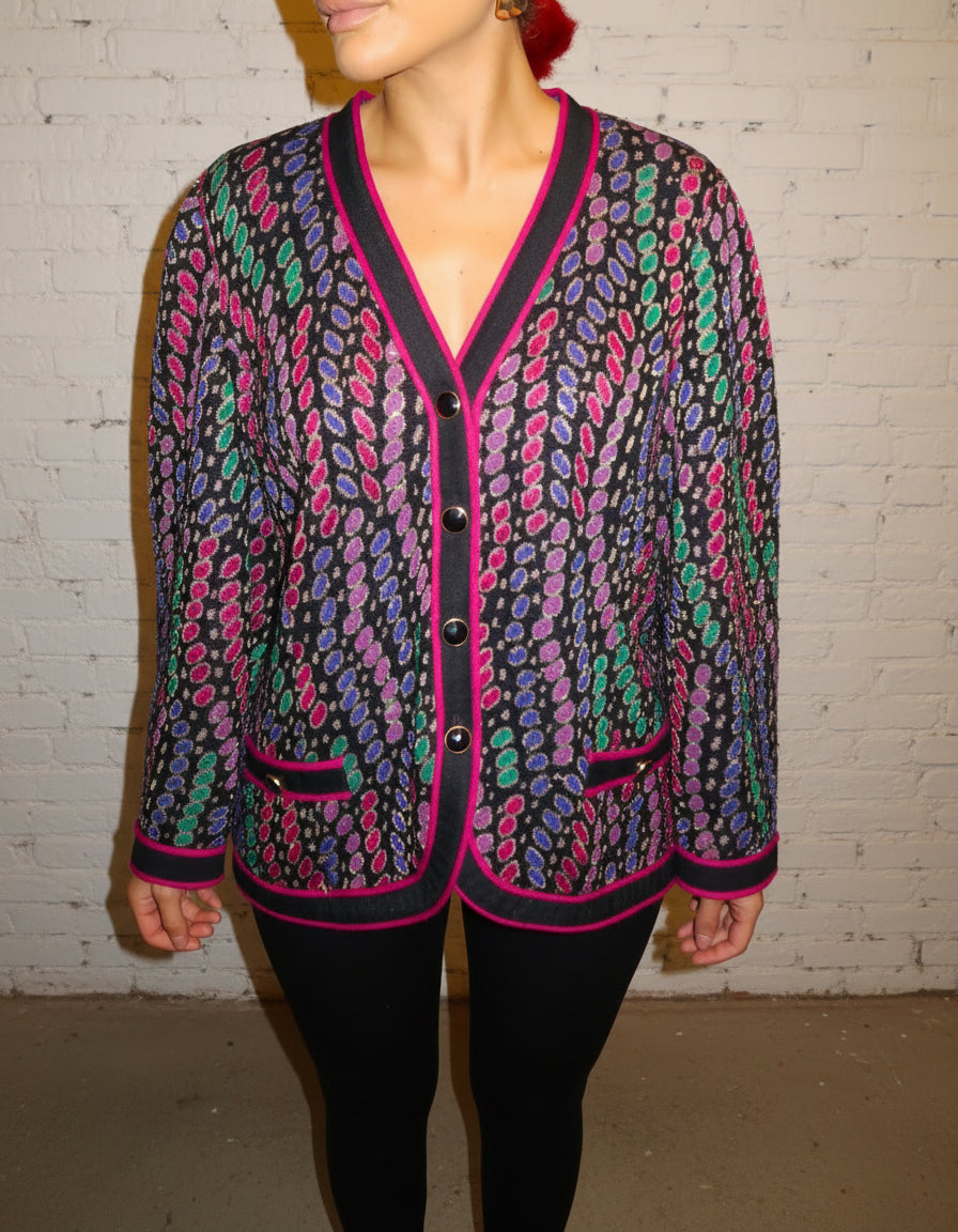 Multicoloured chunky retro cardigan