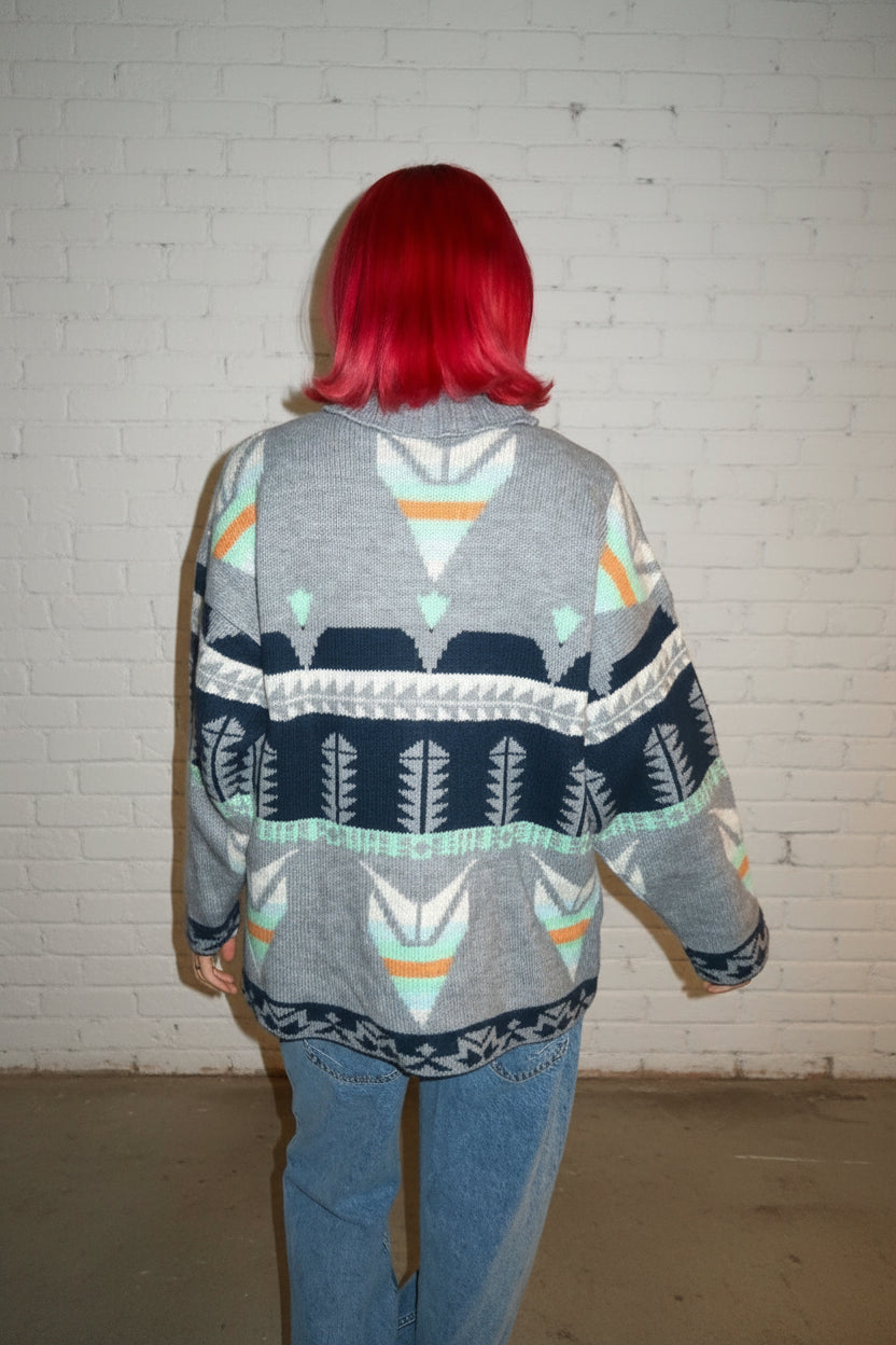 Grey geometric knitted turtleneck