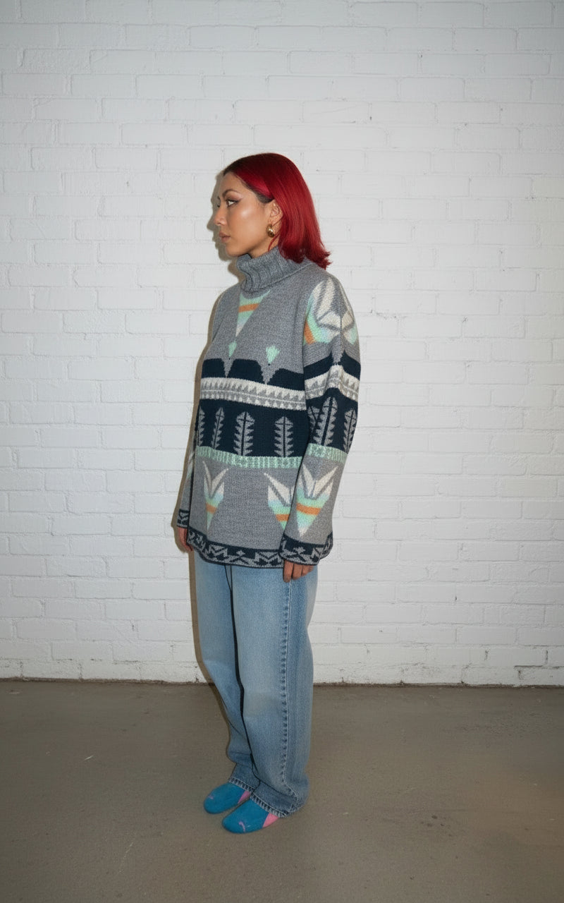 Grey geometric knitted turtleneck